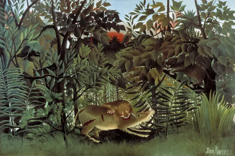 The Hungry Lion Throws Itself on the Antelope - Animal Painting
